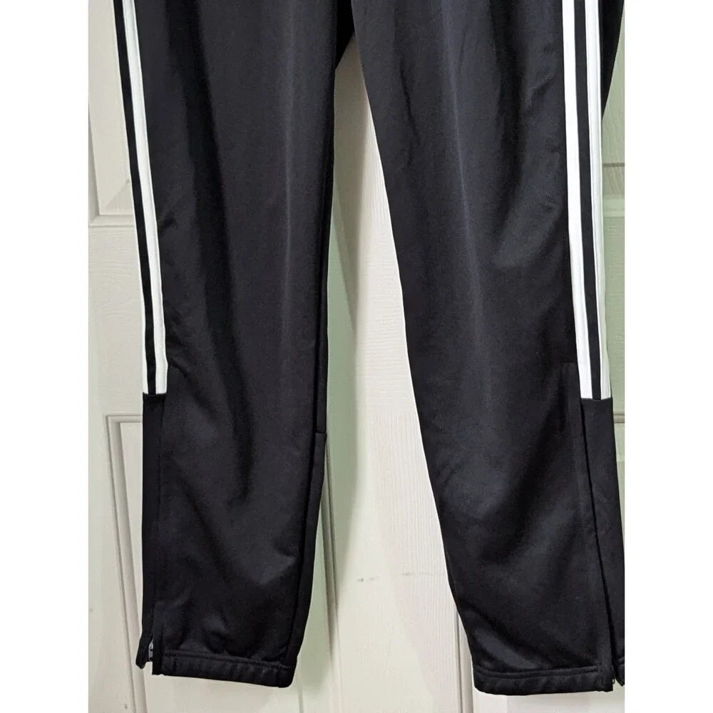adidas Track Pants Mens XL Black Three Stripe Logo Joggers Drawstring Zip Legs
